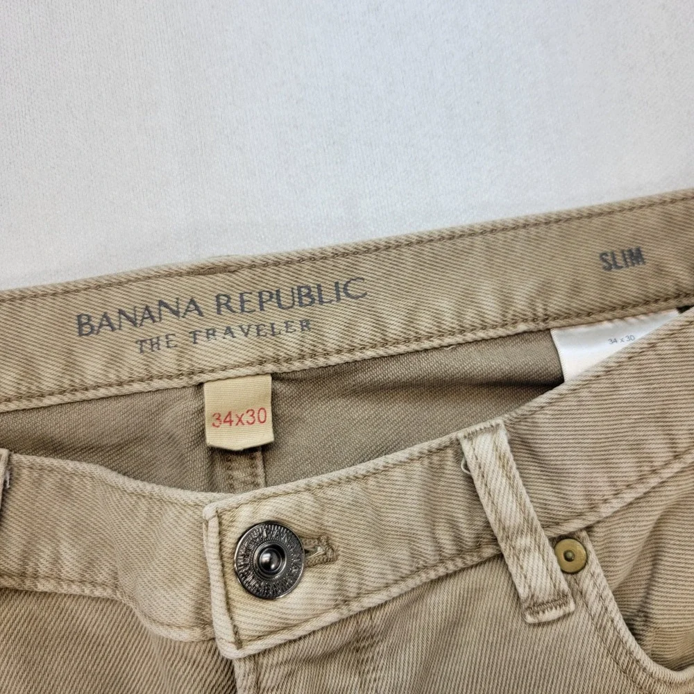 Banana Republic Traveler Jeans Mens 34x30 Khaki Slim Fit 5-Pocket Stretch Chino